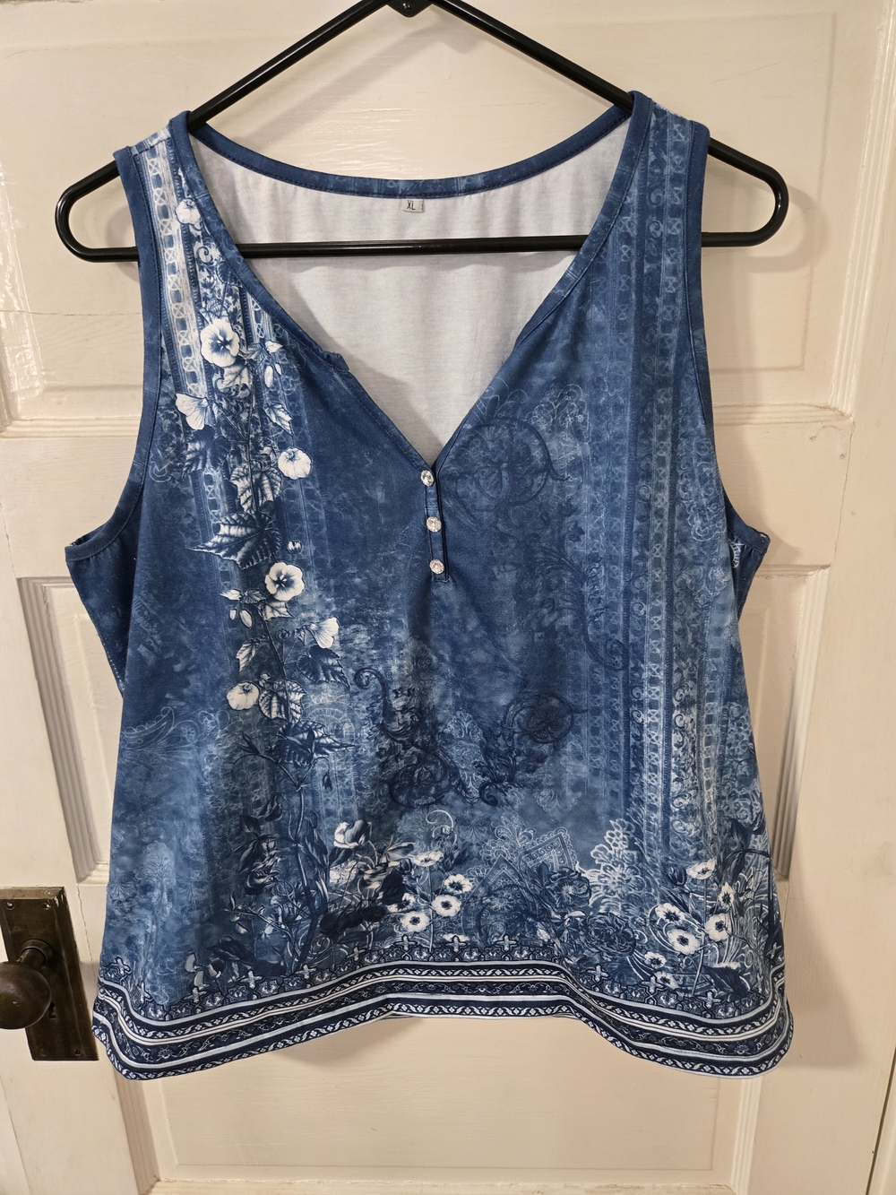 Blue Floral V-Neck Sleeveless Top
